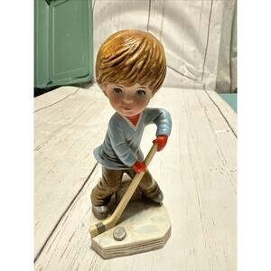 Vintage 1974 Fran Mar Gorham Moppets Figurine ~ Boy Playing Ice Hockey